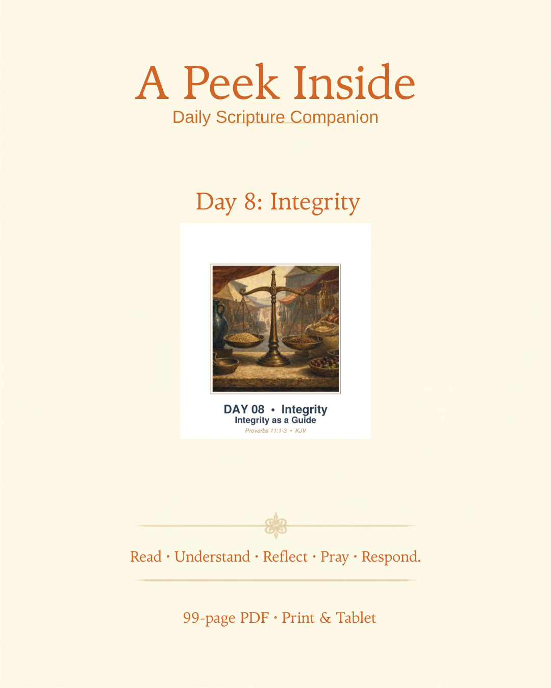 A Peek Inside: Daily Scripture Companion Wisdom for Daily Life, Day 8 Integrity
